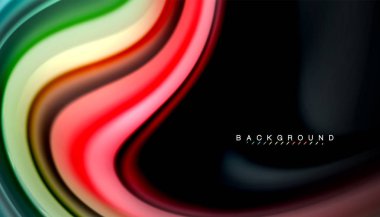 Siyah arkaplanda soyut dalga çizgileri sıvı gökkuşağı stili renk çizgileri