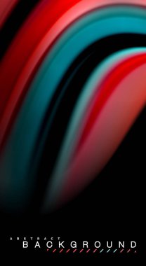 Sıvı gökkuşağı renkleri siyah arka plan üzerinde vektör dalga çizgiler ve kıvrımlar