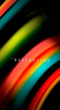 Dalga satırları sıvı gökkuşağı tarzı renk çizgili siyah arka plan üzerine soyut. Sunum, app duvar kağıdı, başlık sayfası veya poster için sanatsal illüstrasyon