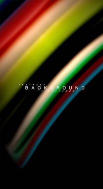 Dalga satırları sıvı gökkuşağı tarzı renk çizgili siyah arka plan üzerine soyut. Sunum, app duvar kağıdı, başlık sayfası veya poster için sanatsal illüstrasyon