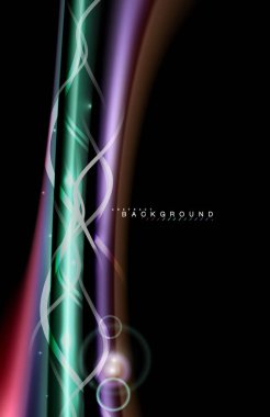 Siyah, sıvı üzerinde renk parlak ışık efektleri çok renkli dalgalı şekil stil