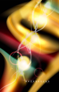 Siyah, sıvı üzerinde renk parlak ışık efektleri çok renkli dalgalı şekil stil