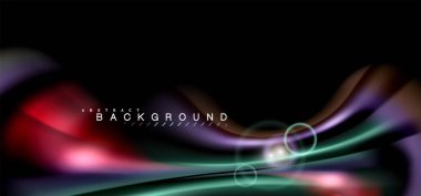 Siyah, sıvı üzerinde renk parlak ışık efektleri çok renkli dalgalı şekil stil