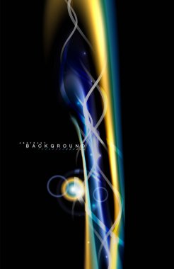 Siyah, sıvı üzerinde renk parlak ışık efektleri çok renkli dalgalı şekil stil