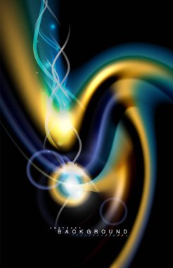 Siyah, sıvı üzerinde renk parlak ışık efektleri çok renkli dalgalı şekil stil