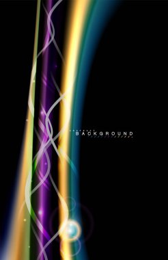 Siyah, sıvı üzerinde renk parlak ışık efektleri çok renkli dalgalı şekil stil