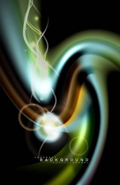 Siyah, sıvı üzerinde renk parlak ışık efektleri çok renkli dalgalı şekil stil