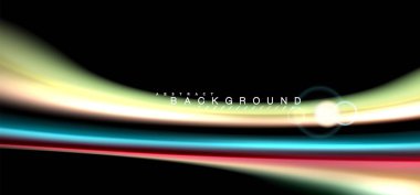 Siyah, sıvı üzerinde renk parlak ışık efektleri çok renkli dalgalı şekil stil