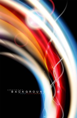 Siyah, sıvı üzerinde renk parlak ışık efektleri çok renkli dalgalı şekil stil