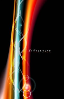 Siyah, sıvı üzerinde renk parlak ışık efektleri çok renkli dalgalı şekil stil