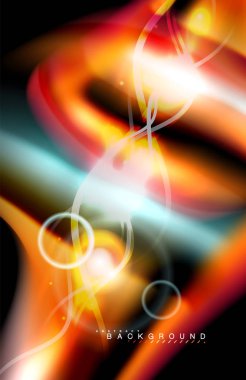 Siyah, sıvı üzerinde renk parlak ışık efektleri çok renkli dalgalı şekil stil