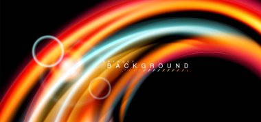 Siyah, sıvı üzerinde renk parlak ışık efektleri çok renkli dalgalı şekil stil