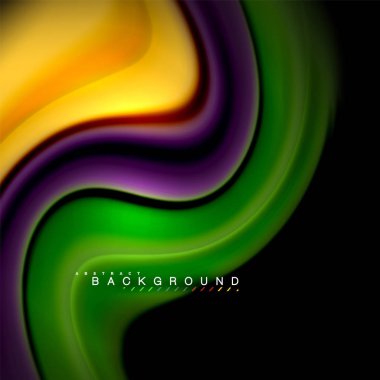 Sıvı karıştırma renkler dalga arka plan tasarlamak vektör. Renkli örgü dalgalar