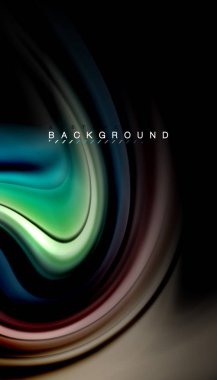 Dalga satırları sıvı gökkuşağı tarzı renk çizgili siyah arka plan üzerine soyut. Sunum, app duvar kağıdı, başlık sayfası veya poster için sanatsal illüstrasyon vektör