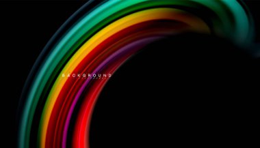 Siyah arkaplanda soyut dalga çizgileri sıvı gökkuşağı stili renk çizgileri