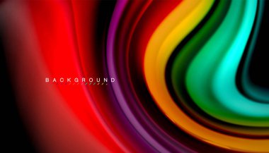 Siyah arkaplanda soyut dalga çizgileri sıvı gökkuşağı stili renk çizgileri