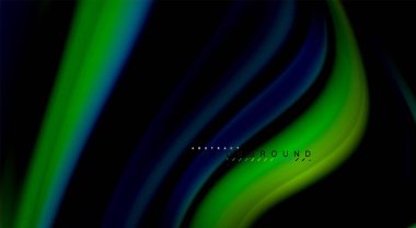 Sıvı gökkuşağı renkleri siyah arka plan üzerinde vektör dalga çizgiler ve kıvrımlar