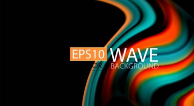 Dalga satırları sıvı gökkuşağı tarzı renk çizgili siyah arka plan üzerine soyut. Sunum, app duvar kağıdı, başlık sayfası veya poster için sanatsal illüstrasyon