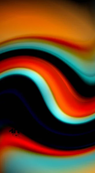 Couleurs arc-en-ciel fluides sur fond noir, lignes d'ondes vectorielles et tourbillons — Image vectorielle