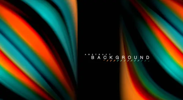 Líneas de onda abstractas fluidas rayas de color de estilo arco iris sobre fondo negro. Ilustración artística para presentación, fondo de pantalla de aplicaciones, banner o póster — Archivo Imágenes Vectoriales