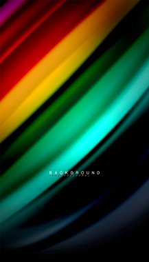 Siyah arkaplanda soyut dalga çizgileri sıvı gökkuşağı stili renk çizgileri