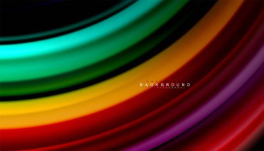 Siyah arkaplanda soyut dalga çizgileri sıvı gökkuşağı stili renk çizgileri