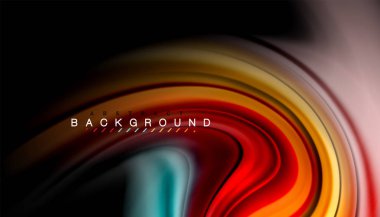 Siyah arkaplanda soyut dalga çizgileri sıvı gökkuşağı stili renk çizgileri