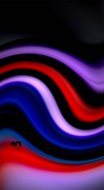 Sıvı gökkuşağı renkleri siyah arka plan üzerinde vektör dalga çizgiler ve kıvrımlar