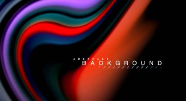 Sıvı gökkuşağı renkleri siyah arka plan üzerinde vektör dalga çizgiler ve kıvrımlar