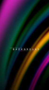 Sıvı gökkuşağı renkleri siyah arka plan üzerinde vektör dalga çizgiler ve kıvrımlar