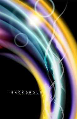 Siyah, sıvı üzerinde renk parlak ışık efektleri çok renkli dalgalı şekil stil