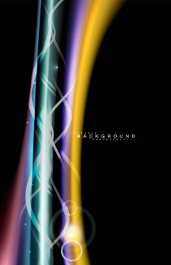 Siyah, sıvı üzerinde renk parlak ışık efektleri çok renkli dalgalı şekil stil