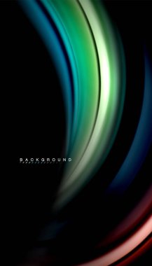 Siyah arkaplanda soyut dalga çizgileri sıvı gökkuşağı stili renk çizgileri