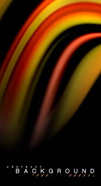 Sıvı gökkuşağı renkleri siyah arka plan üzerinde vektör dalga çizgiler ve kıvrımlar