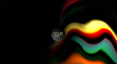 Dalga satırları sıvı gökkuşağı tarzı renk çizgili siyah arka plan üzerine soyut. Sunum, app duvar kağıdı, başlık sayfası veya poster için sanatsal illüstrasyon