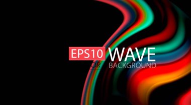 Dalga satırları sıvı gökkuşağı tarzı renk çizgili siyah arka plan üzerine soyut. Sunum, app duvar kağıdı, başlık sayfası veya poster için sanatsal illüstrasyon