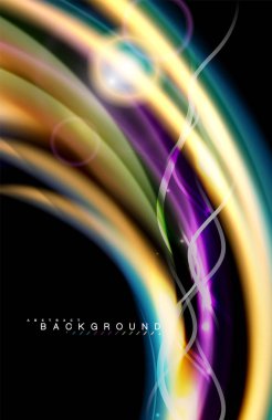 Siyah, sıvı üzerinde renk parlak ışık efektleri çok renkli dalgalı şekil stil