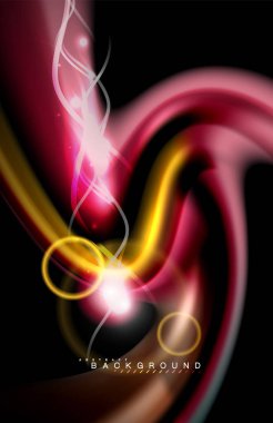 Siyah, sıvı üzerinde renk parlak ışık efektleri çok renkli dalgalı şekil stil