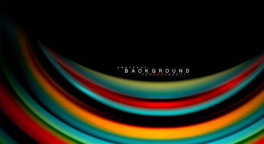 Dalga satırları sıvı gökkuşağı tarzı renk çizgili siyah arka plan üzerine soyut. Sunum, app duvar kağıdı, başlık sayfası veya poster için sanatsal illüstrasyon