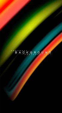 Dalga satırları sıvı gökkuşağı tarzı renk çizgili siyah arka plan üzerine soyut. Sunum, app duvar kağıdı, başlık sayfası veya poster için sanatsal illüstrasyon