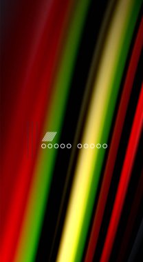 Sıvı gökkuşağı renkleri siyah arka plan üzerinde vektör dalga çizgiler ve kıvrımlar