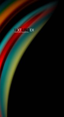 Dalga satırları sıvı gökkuşağı tarzı renk çizgili siyah arka plan üzerine soyut. Sunum, app duvar kağıdı, başlık sayfası veya poster için sanatsal illüstrasyon