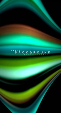 Dalga satırları sıvı gökkuşağı tarzı renk çizgili siyah arka plan üzerine soyut. Sunum, app duvar kağıdı, başlık sayfası veya poster için sanatsal illüstrasyon