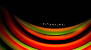 Dalga satırları sıvı gökkuşağı tarzı renk çizgili siyah arka plan üzerine soyut. Sunum, app duvar kağıdı, başlık sayfası veya poster için sanatsal illüstrasyon