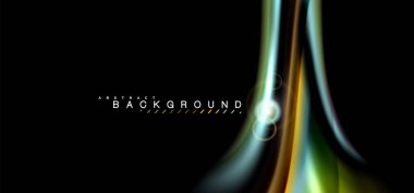 Siyah, sıvı üzerinde renk parlak ışık efektleri çok renkli dalgalı şekil stil