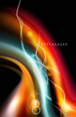 Siyah, sıvı üzerinde renk parlak ışık efektleri çok renkli dalgalı şekil stil