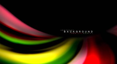 Dalga satırları sıvı gökkuşağı tarzı renk çizgili siyah arka plan üzerine soyut. Sunum, app duvar kağıdı, başlık sayfası veya poster için sanatsal illüstrasyon