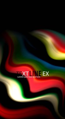 Dalga satırları sıvı gökkuşağı tarzı renk çizgili siyah arka plan üzerine soyut. Sunum, app duvar kağıdı, başlık sayfası veya poster için sanatsal illüstrasyon