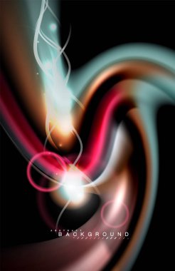 Siyah, sıvı üzerinde renk parlak ışık efektleri çok renkli dalgalı şekil stil