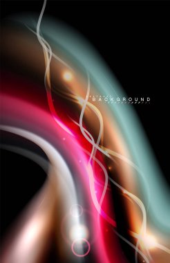 Siyah, sıvı üzerinde renk parlak ışık efektleri çok renkli dalgalı şekil stil